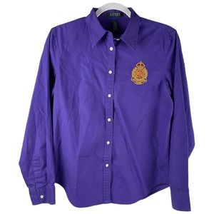 Lauren Ralph Lauren women’s size medium purple embroidered button down shirt
